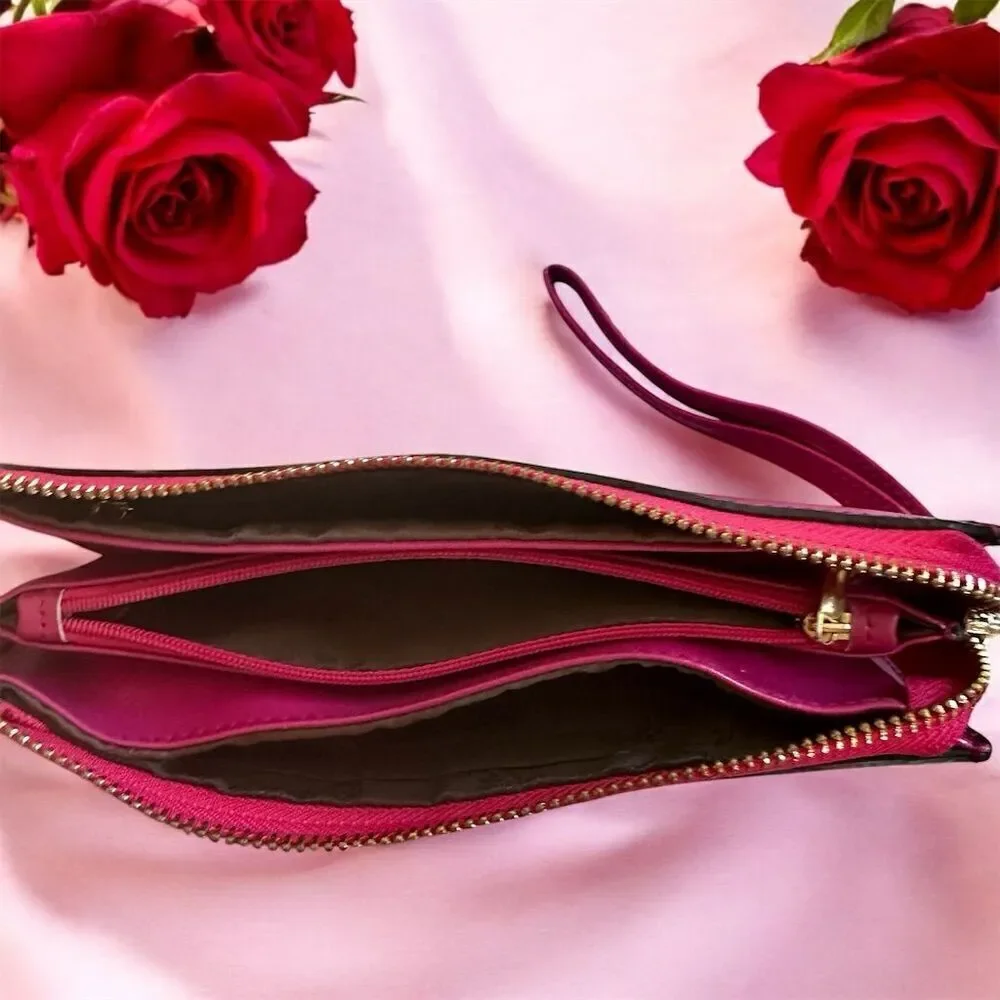 E-Clover Women's Hot Pink RFID Blocking Wristlet Travel Wallet Zipper Multi Slot